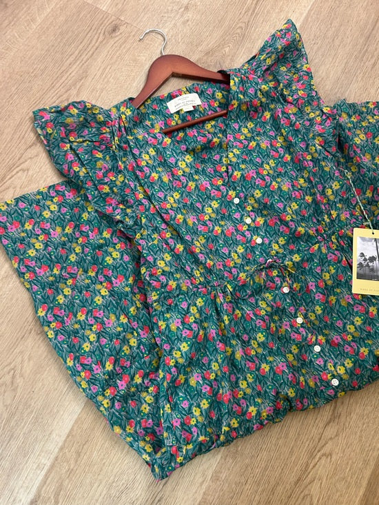 Trovata 100% Cotton Kristi Tiered Floral Button Down Short Sleeve Midi Dress