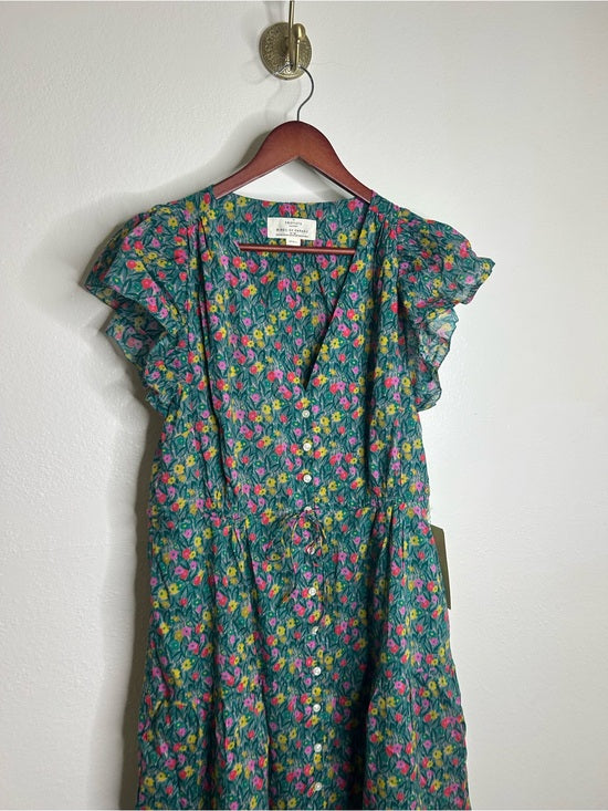 Trovata 100% Cotton Kristi Tiered Floral Button Down Short Sleeve Midi Dress