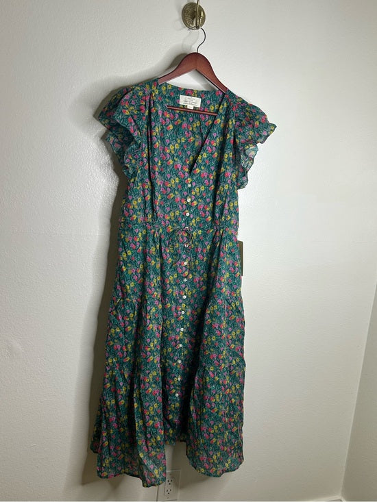 Trovata 100% Cotton Kristi Tiered Floral Button Down Short Sleeve Midi Dress