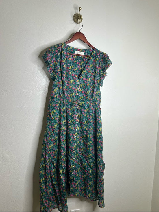 Trovata 100% Cotton Kristi Tiered Floral Button Down Short Sleeve Midi Dress