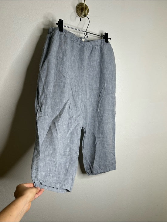 Eileen Fisher Eileen Fisher 100% Organic Linen Light Blue Capri Cropped Straight Leg Pant - Linen