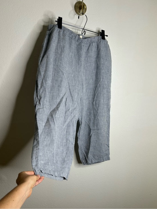 Eileen Fisher Eileen Fisher 100% Organic Linen Light Blue Capri Cropped Straight Leg Pant - Linen