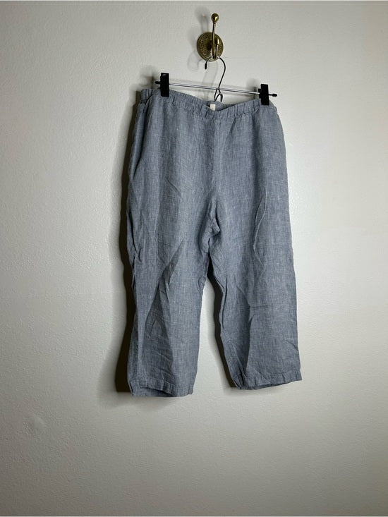 Eileen Fisher Eileen Fisher 100% Organic Linen Light Blue Capri Cropped Straight Leg Pant - Linen