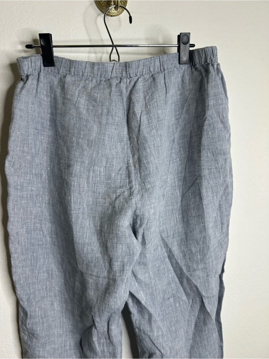 Eileen Fisher 100% Organic Linen Light Blue Capri Cropped Straight Leg Pant
