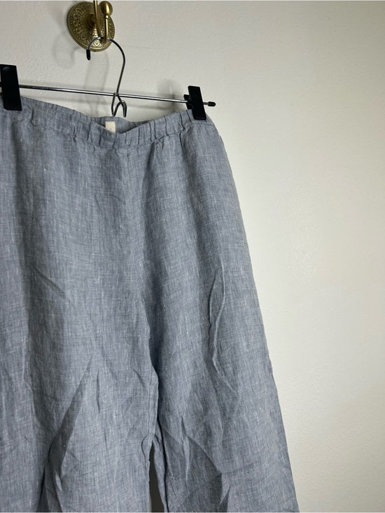 Eileen Fisher 100% Organic Linen Light Blue Capri Cropped Straight Leg Pant