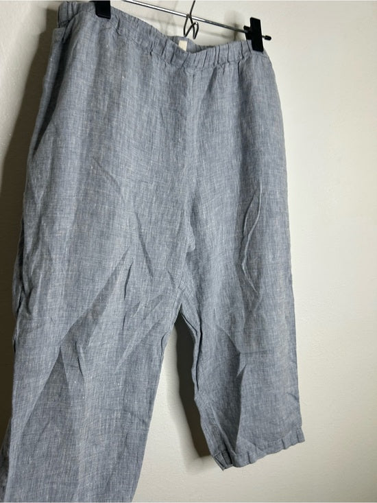Eileen Fisher 100% Organic Linen Light Blue Capri Cropped Straight Leg Pant