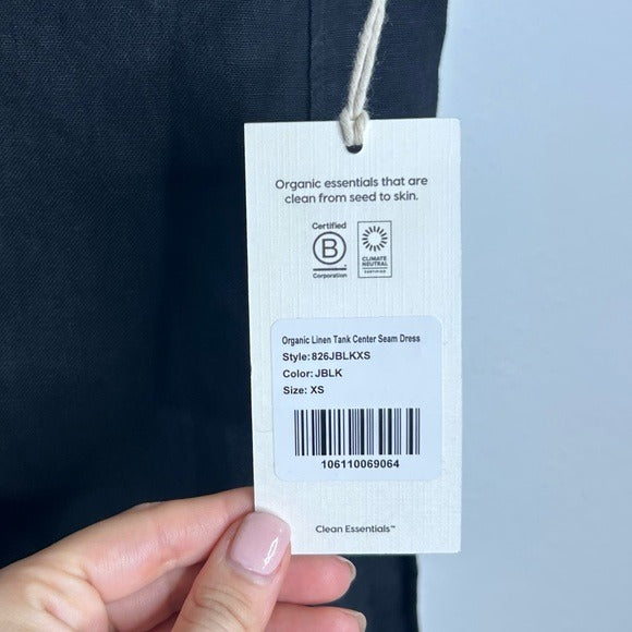 MATE The Label 100% Organic Linen Tank Center Seam Midi Dress Black