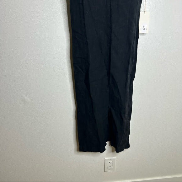 MATE The Label 100% Organic Linen Tank Center Seam Midi Dress Black