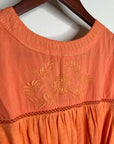 Ex - Voto 100% Cotton Coral Rose Embroidered Floral Midi Dress Tie Waist