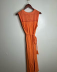 Ex - Voto 100% Cotton Coral Rose Embroidered Floral Midi Dress Tie Waist
