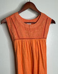 Ex - Voto 100% Cotton Coral Rose Embroidered Floral Midi Dress Tie Waist
