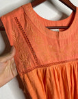 Ex - Voto 100% Cotton Coral Rose Embroidered Floral Midi Dress Tie Waist