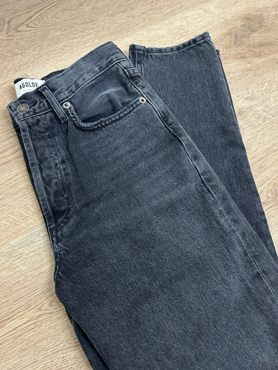 AGOLDE 100% Cotton Denim Fen High Rise Relaxed Tapered Leg Black Jean