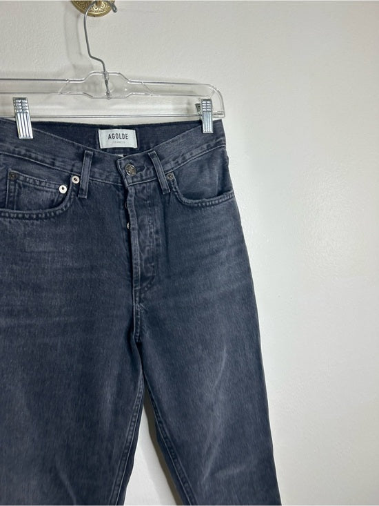 AGOLDE 100% Cotton Denim Fen High Rise Relaxed Tapered Leg Black Jean