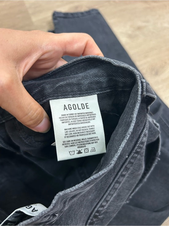 AGOLDE 100% Cotton Denim Fen High Rise Relaxed Tapered Leg Black Jean