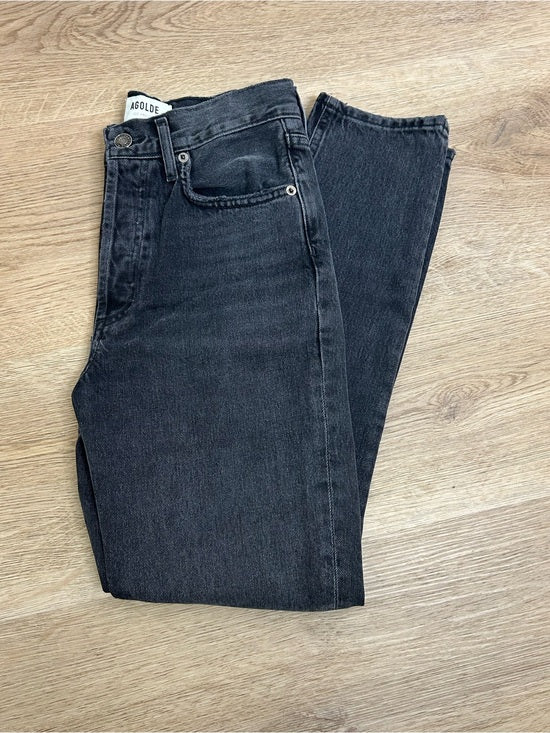 AGOLDE 100% Cotton Denim Fen High Rise Relaxed Tapered Leg Black Jean