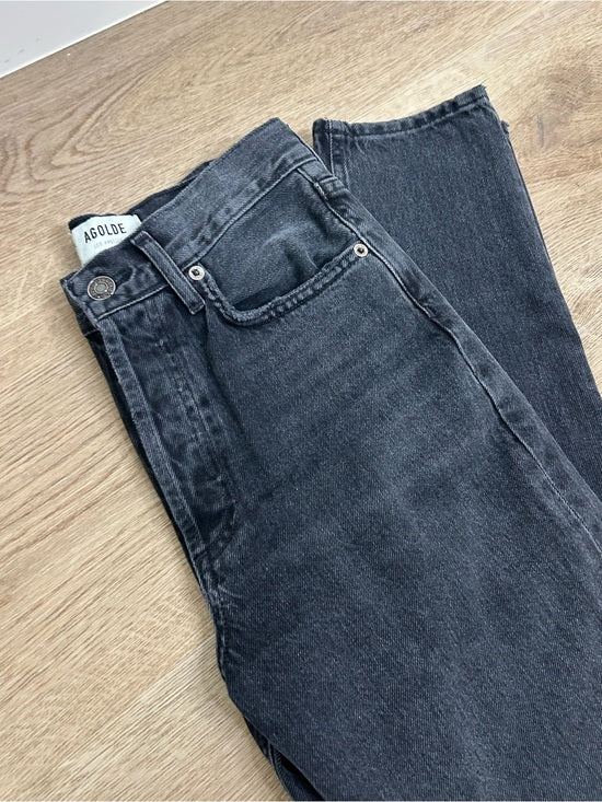 AGOLDE 100% Cotton Denim Fen High Rise Relaxed Tapered Leg Black Jean