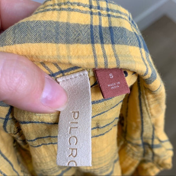 Anthropologie Pilcro 100% Cotton Crinkle Gauze Plaid Long Tunic Top