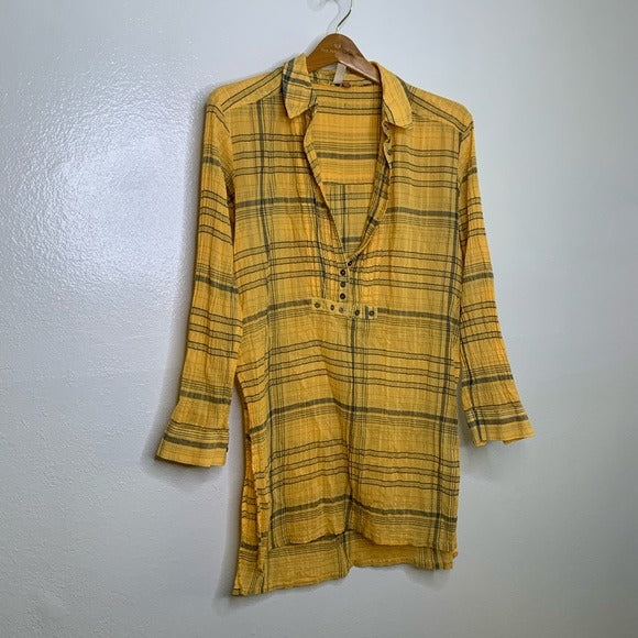Anthropologie Anthropologie Pilcro 100% Cotton Crinkle Gauze Plaid Long Tunic Top - Cotton
