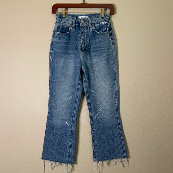 Moussy Moussy 100% Cotton High Waisted Cropped Raw Hem Jean - Cotton, Denim