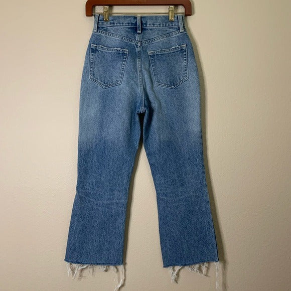 Moussy Moussy 100% Cotton High Waisted Cropped Raw Hem Jean - Cotton, Denim