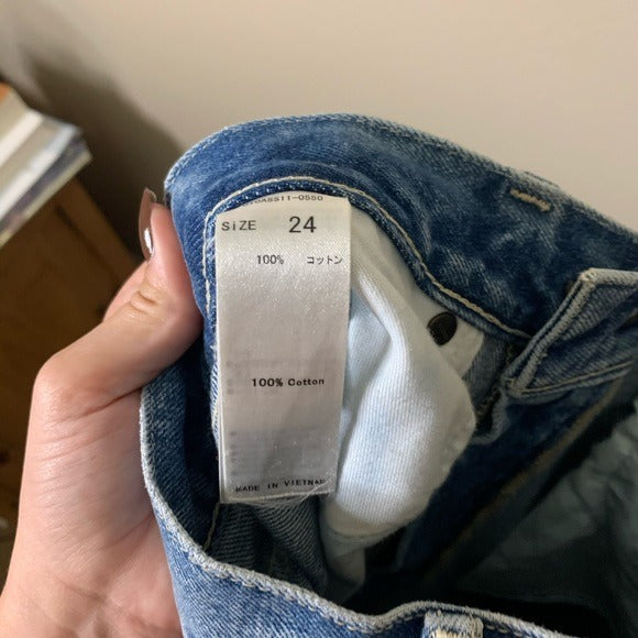 Moussy 100% Cotton High Waisted Cropped Raw Hem Jean