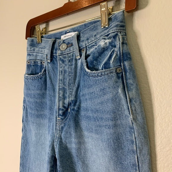 Moussy Moussy 100% Cotton High Waisted Cropped Raw Hem Jean - Cotton, Denim