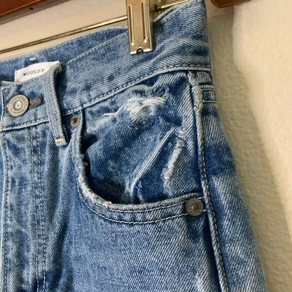 Moussy Moussy 100% Cotton High Waisted Cropped Raw Hem Jean - Cotton, Denim
