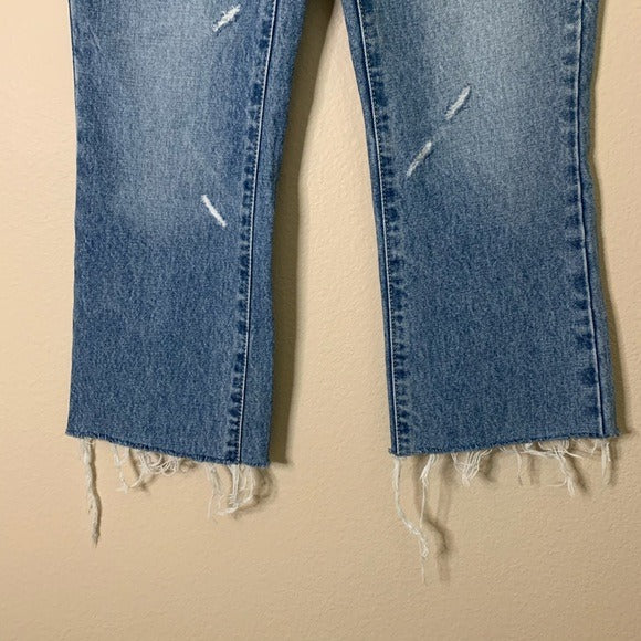 Moussy 100% Cotton High Waisted Cropped Raw Hem Jean