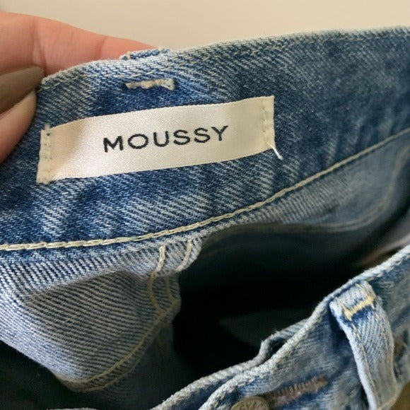 Moussy 100% Cotton High Waisted Cropped Raw Hem Jean