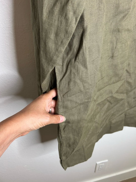 J. Crew 100% Linen Popover Long Sleeve Mini Dress in Army Green