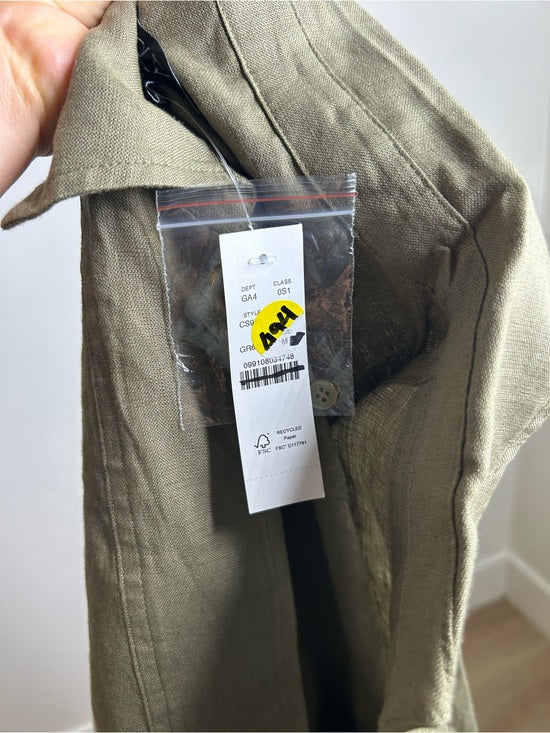J. Crew 100% Linen Popover Long Sleeve Mini Dress in Army Green