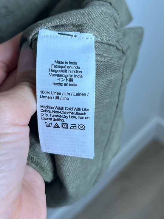 J. Crew 100% Linen Popover Long Sleeve Mini Dress in Army Green