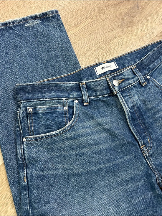 Madewell 100% Cotton Dean Easy Straight Leg Rigid Jean in Greendale Wash