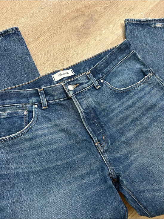 Madewell 100% Cotton Dean Easy Straight Leg Rigid Jean in Greendale Wash
