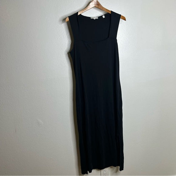 Vince VINCE 100% Pima Cotton Sqaure Neck Midi Dress With Side Slit - Cotton
