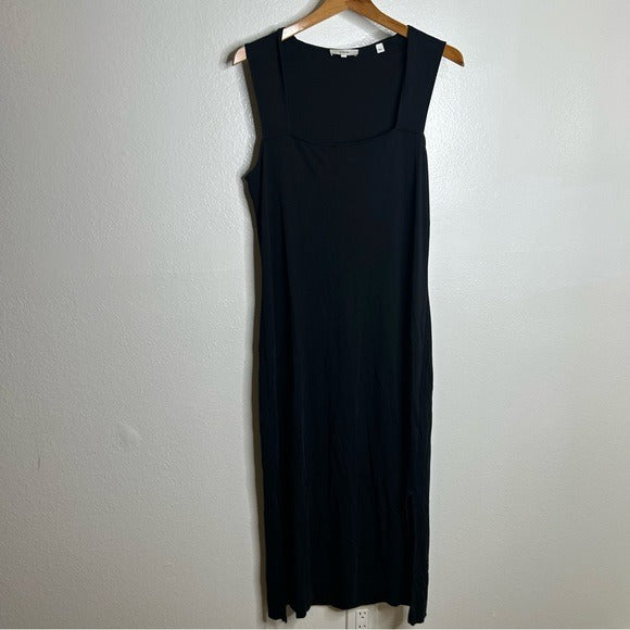 Vince VINCE 100% Pima Cotton Sqaure Neck Midi Dress With Side Slit - Cotton