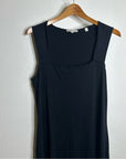 VINCE 100% Pima Cotton Sqaure Neck Midi Dress With Side Slit
