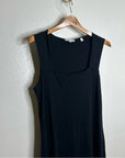VINCE 100% Pima Cotton Sqaure Neck Midi Dress With Side Slit