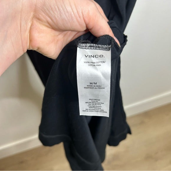 VINCE 100% Pima Cotton Sqaure Neck Midi Dress With Side Slit