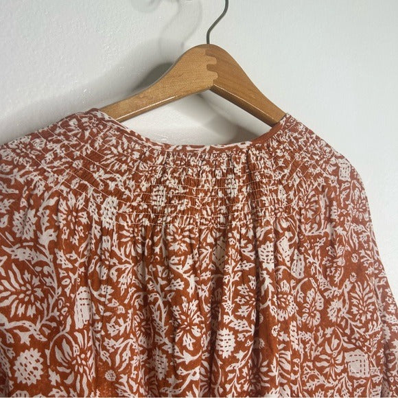 Cleobella 100% Organic Cotton Belted Puff Sleeve Mini Dress Orange Floral