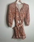 Cleobella 100% Organic Cotton Belted Puff Sleeve Mini Dress Orange Floral