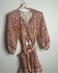 Cleobella 100% Organic Cotton Belted Puff Sleeve Mini Dress Orange Floral