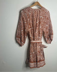 Cleobella 100% Organic Cotton Belted Puff Sleeve Mini Dress Orange Floral