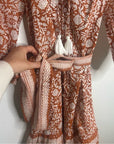 Cleobella 100% Organic Cotton Belted Puff Sleeve Mini Dress Orange Floral