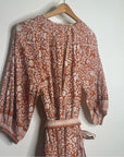 Cleobella 100% Organic Cotton Belted Puff Sleeve Mini Dress Orange Floral