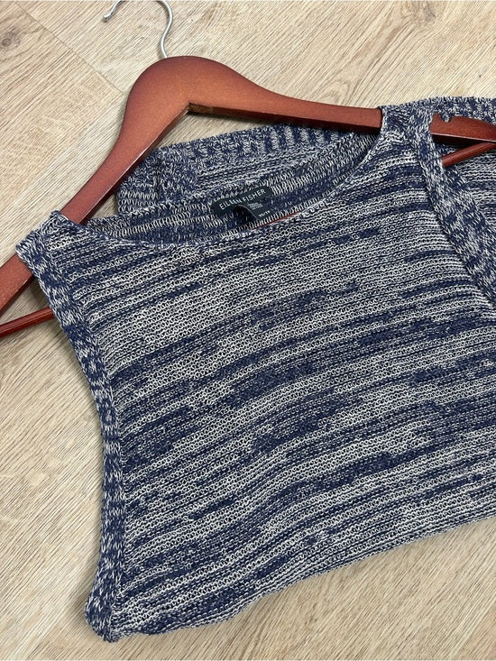 Eileen Fisher Eileen Fisher 100% Organic Linen Knit Tunic Long Tank Top Navy Blue Cream - Linen