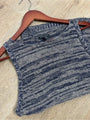 Eileen Fisher 100% Organic Linen Knit Tunic Long Tank Top Navy Blue Cream
