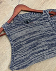 Eileen Fisher 100% Organic Linen Knit Tunic Long Tank Top Navy Blue Cream