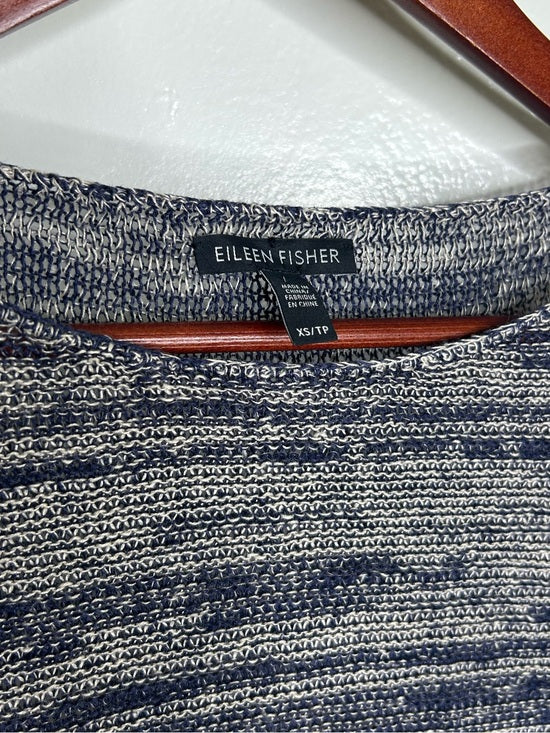 Eileen Fisher 100% Organic Linen Knit Tunic Long Tank Top Navy Blue Cream